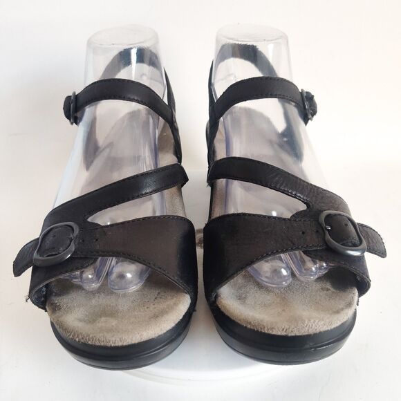 Dansko Sandals Womens Size 39 9 Metallic Black Leather Strappy Open Toe Clogs - Picture 5 of 11